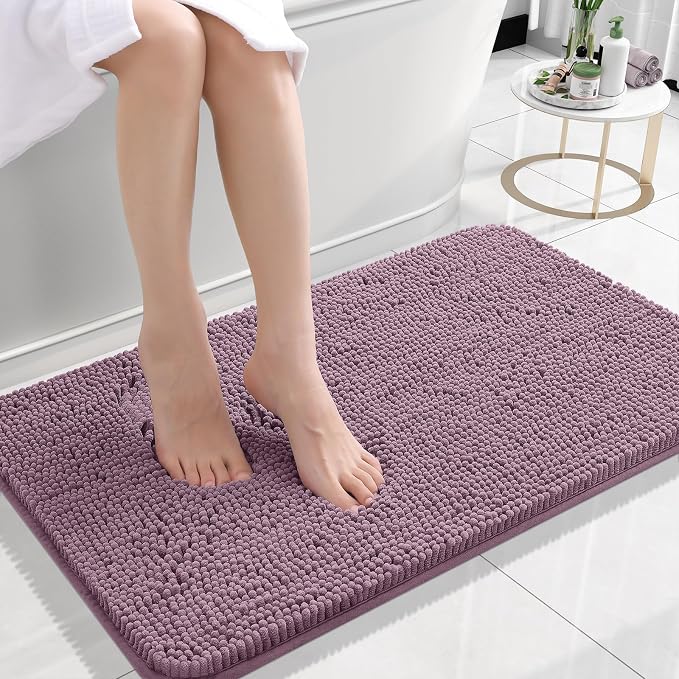 OLANLY Small Bathroom Rugs 24x16, Extra Soft Absorbent Chenille Bath Rugs | Deep Plum, Quick-Drying Rubber Backing, Machine Washable Bath Mat for Bathroom Floor, Tub and Shower, Home Decor Accessories