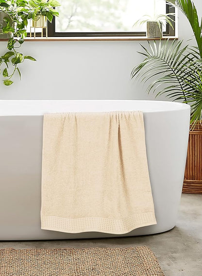GLAMBURG 100% Cotton 2 Pack Oversized Bath Towel Set 28x55 Inches, Ultra Soft Highly Absorbant Compact Quickdry & Lightweight Large Bath Towels, Ideal for Gym Travel Camp Pool - Ivory