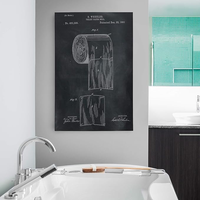 Renditions Gallery Toilet Paper Patent Drawing Gallery Wrapped Canvas Wall Art, 18x27, Black Chalkboard