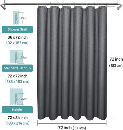 3 in 1 Shower Curtain Set, Waffle Shower Curtain and Liner Set with 12 Double Sided Shower Curtain Hooks, 258GSM Luxury Weighted Cloth Shower Curtains for Bathroom,72 W x 72 H,Graphite Gray