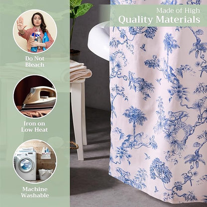 Maison d' Hermine Shower Curtain 100% Cotton One Panel 70"x72" Washable Fabric Shower Curtains for Bathroom, Easy Hanging with 12 Button Holes - Home Hotel Spa Easter Gifts (Bonobo - Blue)