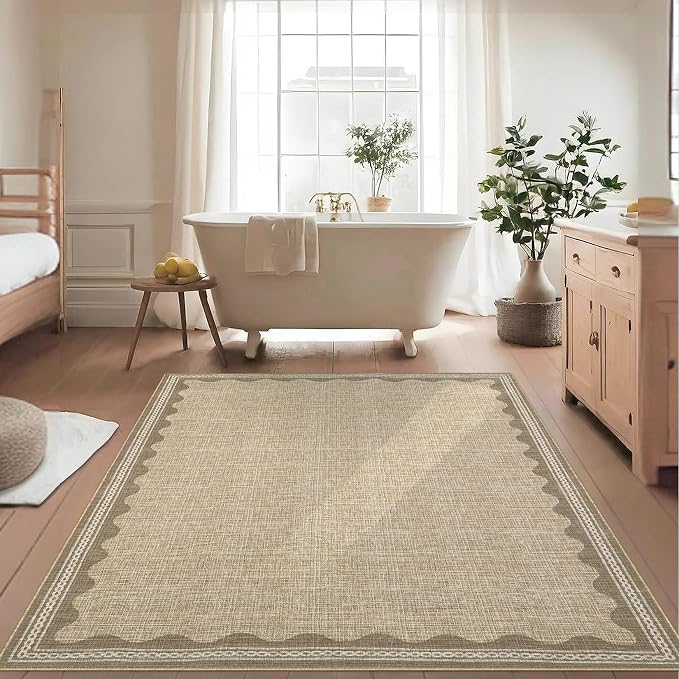 Garvee Living Room Rug 4x6 Washable Rug Modern Bordered Bedroom Rugs Jute | Ultra Soft Non Slip Lightweight Floor Cover Low Pile Stain-Resistant Foldable Accent Carpet for Living Room Nursery Dorm