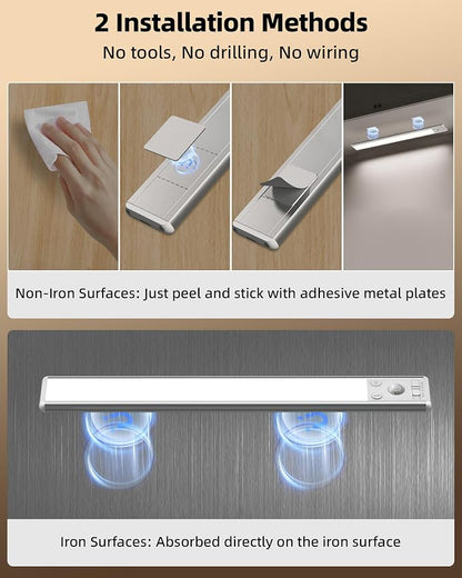 EZVALO 134 LED Under Cabinet Lights, 4000mAh Rechargeable Motion Sensor Light Indoor, Dimmable Magnetic Closet Lights with 3 Color Temps, Wireless Under Counter Lights for Kitchen, Stair (2 Pack)