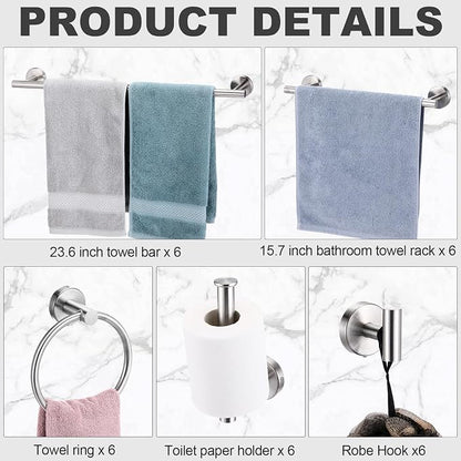 Gisafai 30 Pcs Brushed Nickel Bathroom Accessories Hardware Set Silver Towel Racks for Bathroom SUS304 Stainless Steel 23.6 Inch Brushed Towel Bar Ring Toilet Paper Holder Robe Hooks Wall Mounted