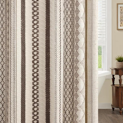 Dark Brown Shower Curtain,Boho Linen Shower Curtain for Bathroom with Striped Print,72" W x 72" L