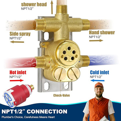Antique Brass Shower System, 9" & 6" Dual Rain Heads and Handheld Spray Vintage Fixtures, 3-Function Dual Knob Valve with Separate Temperature Control, Matte Black