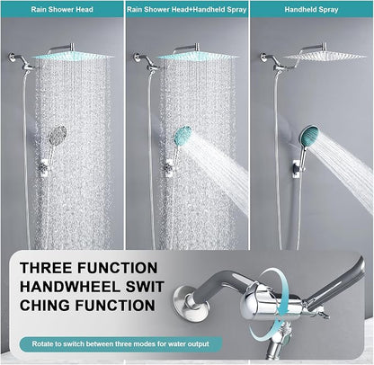 Rainfall Shower Head,12 Inch Rain High Pressure Shower Head with Spray Combo,14 Inch Adjustable Extension Arm and 3 Spray Filtered Shower Head with Filters,79 Inch Long Shower Hose, Silver Chrome
