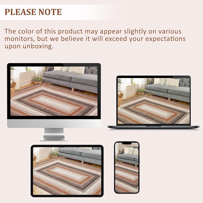 Imitation Braided Collection-Print Living Room Rug 5x7 Area Rugs Washable Bedroom Rug Modern Large Area Rug Non Slip Throw Rugs Farmhouse Soft Low Pile Stain Resistant Carpet for Dining Room