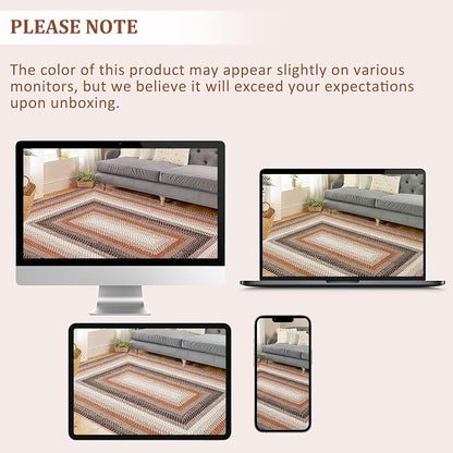 Imitation Braided Collection-Print 3x5 Entryway Rug Washable Bedroom Rugs with Non Slip Rubber Backing, Farmhouse Soft Low Pile Rustic Stain Resistant Accent Rug for Entrance Living Room