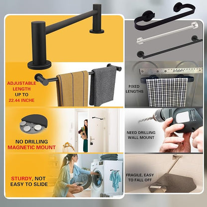 ULIBERMAGNET Magnetic Towel Holder, Magnetic Towel Bar Holder with Adjustable Length, Non-Slip Magnetic Curtain Flip Calendar Rod for Classroom Whiteboard, Refrigerator, Dishwasher, Laundry (2 Pack)
