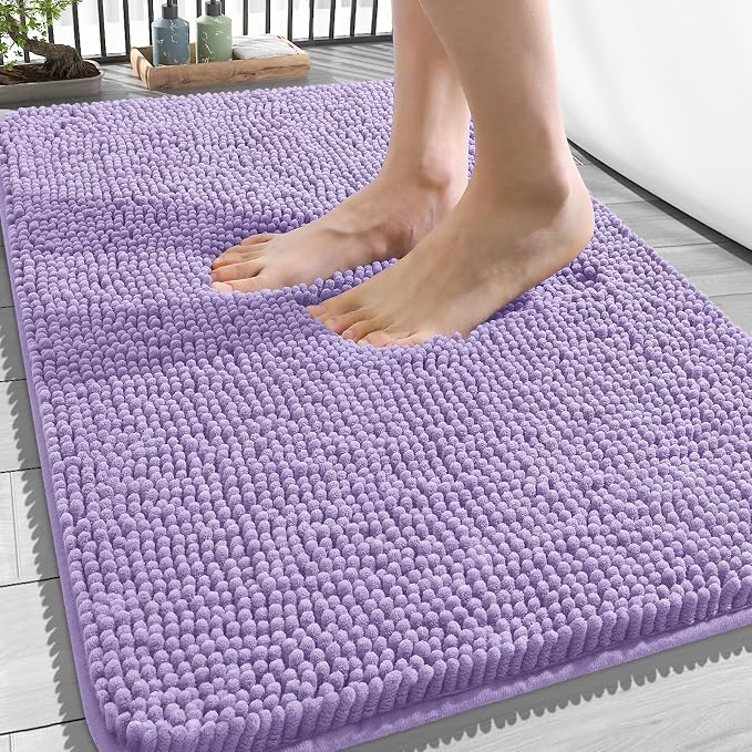 OLANLY Bathroom Rugs 34x21, Extra Soft Absorbent Chenille Bath Rugs | Lavender, Quick-Drying Rubber Backing, Machine Washable Bath Mat for Bathroom Floor, Tub and Shower, Home Decor Accessories