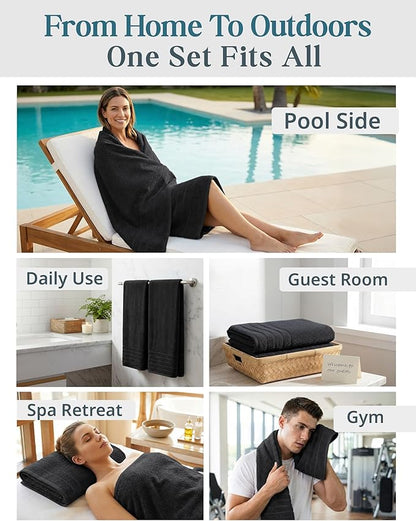 Casa Platino 100% Cotton Bath Towels 4 Pack (30"x60") - Ring Spun Mercerized Cotton Large Towel Set for Bathroom - Quick Dry, Soft & Absorbent Large Bath Towel Set - Oeko Tex Certified - Black Towels