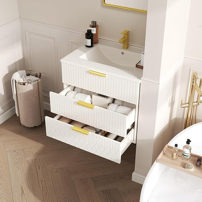 24 Inch Bathroom Vanity with Sink, Wall Mounted Bathroom Storage Cabinet with 2 Drawers, Floating Bathroom Vanities with Decor Line