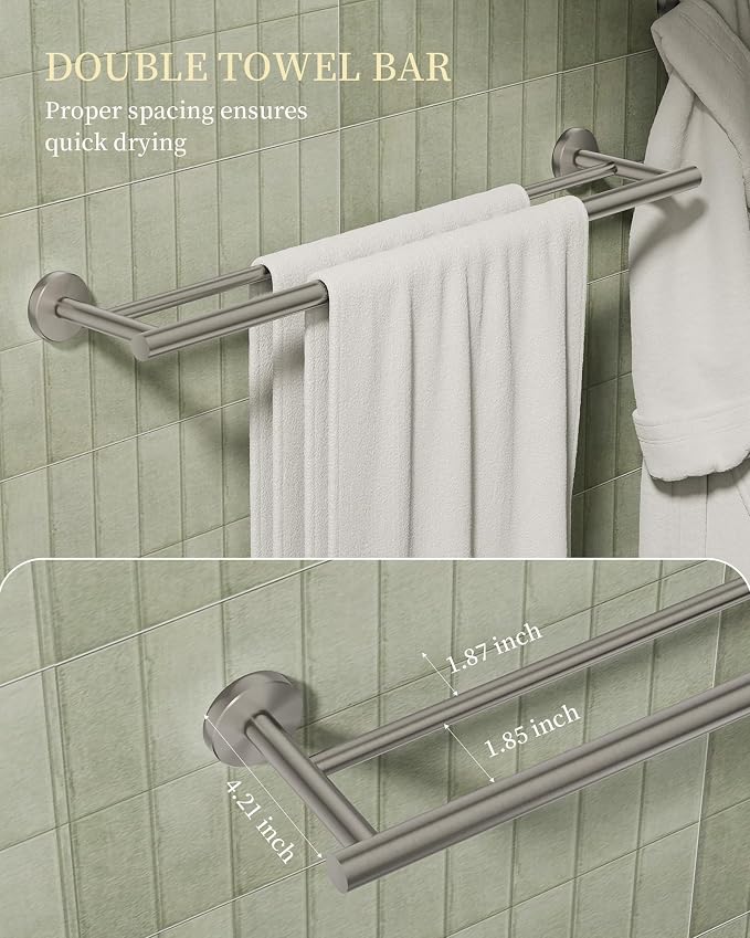 Brushed Nickel Bathroom Hardware Accessories Set 5 pcs Towel Holder Bar Set | 24 inches Stainless Steel Towel Bar, Towel Racks for Bathroom Robe Towel Hooks Toilet Paper Holder Wall Mounted by BATHLAVISH