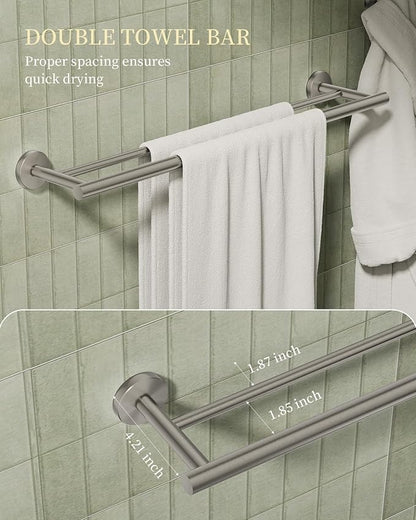 Brushed Nickel Bathroom Hardware Accessories Set 5 pcs Towel Holder Bar Set | 24 inches Stainless Steel Towel Bar, Towel Racks for Bathroom Robe Towel Hooks Toilet Paper Holder Wall Mounted by BATHLAVISH