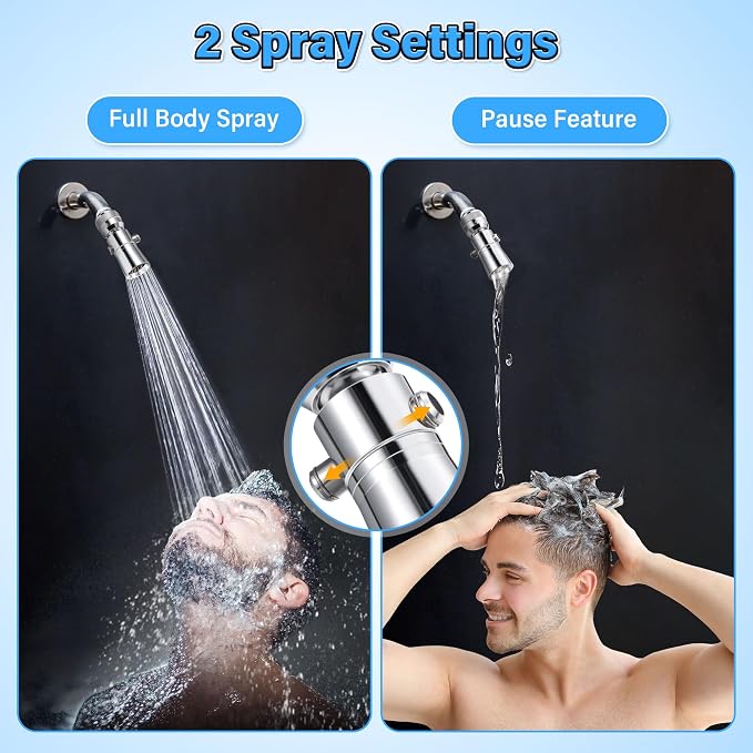 Enhon 2 Setting Spray Shower Head compatible with Delta 52652-PK, 1 Set | 2 Setting Full Spray & Pause, 2.5 GPM Brass Water Saving Shower Head, Stainless Steel Polished Chrome, 1" Diameter Spray Face