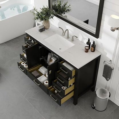 Eviva Aberdeen 54 in. Espresso Single Sink Bath Vanity with Carrara Quartz Top and Undermount Porcelain Sink
