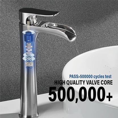 Brushed Nickel Vessel Sink Faucet,YUNDOOM Tall Waterfall Single Hole Single Handle Bowl Sink Faucet with Pop Up Drain