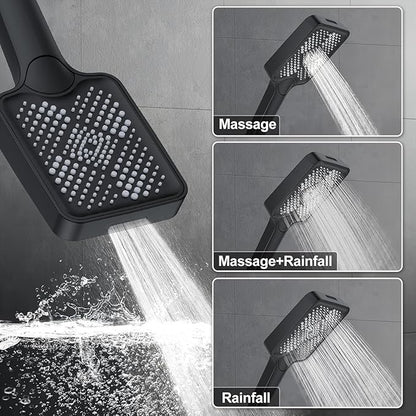 KOJOX Matte Black Thermostatic Shower System, Push Button Diverter Shower Faucet Set with 12" Ceiling Mount Rain Shower, 6" Wall Mount Shower Head, and 4-in-1 Handheld Spray