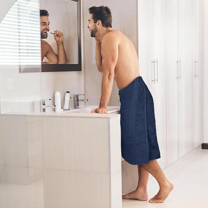 Commercial Bulk Pack of 12 Bath Towels – 100% Cotton Terry 24" x 48" – Ideal for Hotels, Salons, Gyms, Spas & Institutional Use – Navy Blue