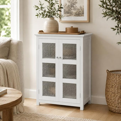 Teamson Home Conner Freestanding Two-Door Floor Storage Cabinet with 2 Adjustable Shelves, White