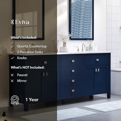 Artemis 60 in. Blue Double Sink Bath Vanity with Engineered Top and Undermount Porcelain Sinks