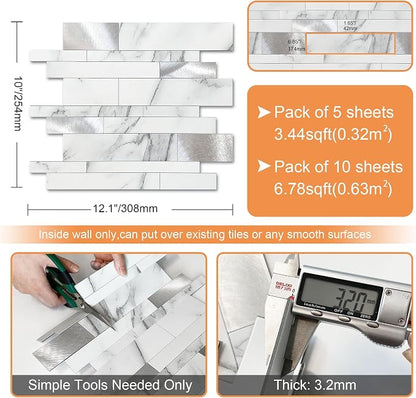 VAOVI Peel and Stick Tile Stone Backsplash for Kitchen Wall(10pcs,White S)