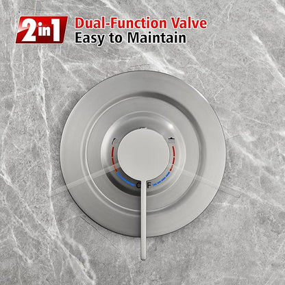 SUMERAIN Brushed Nickel Rainfall Shower System with 6-Spray Handheld Filtered Shower Head, Shower Faucet Complete with Rough in Valve