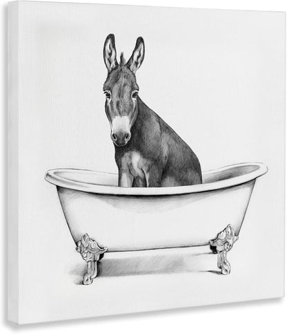 Stupell Industries Donkey in Bathtub Sketch, 24 x 24 Inch Canvas Wall Art | Stupell Industries · By Victoria Borges · Ready to hang · Charming bath and laundry decor · Made in USA