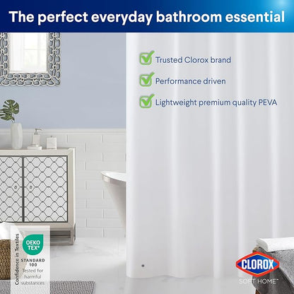 Clorox Shower Curtain Liner, Premium Lightweight Flexible Waterproof 3g PEVA for Bathroom with Weighted Magnets, Standard Size 70" x 72", White 1 Pack