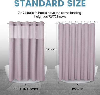 EUTXL Heavyweight Lavender No Hook Shower Curtain with Snap in Liner,256GSM Waffle Weave Shower Curtains for Bathroom,71W x 74H