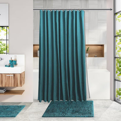 Clara Clark Bathroom Accessories Set - Bathroom Set with Adhesive Corner Shower Caddy Hanging, 25PC Bathroom Accessory Set, Teal Shower Curtain Set, Toilet Brush, Trash Can & Soap Dispenser | 25 Piece Bathroom Accessories Set with Toothbrush Holder, So...