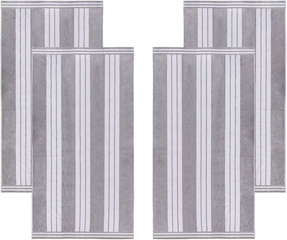 Superior Oversized Cotton Beach Towel Set of 4, Absorbent Towels for Bathroom, Beach, Pool, Swim, Adults, Kids, Vacation, Travel, Bath, Quick Dry Basics, Trip Essentials, Striped Decor, Light Grey