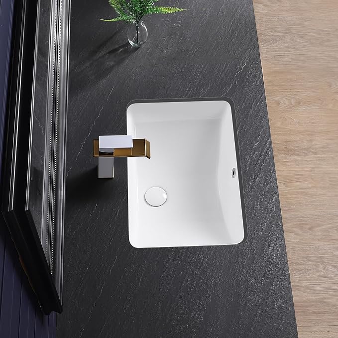 Undermount Bathroom Sink 21x15 Inch Small Bathroom Sink White Porcelain Ceramic Bathroom Under Counter Lavatory Vanity Sink Basin Rectangular Undermount Sinks with Overflow