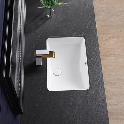 Undermount Bathroom Sink 21x15 Inch Small Bathroom Sink White Porcelain Ceramic Bathroom Under Counter Lavatory Vanity Sink Basin Rectangular Undermount Sinks with Overflow