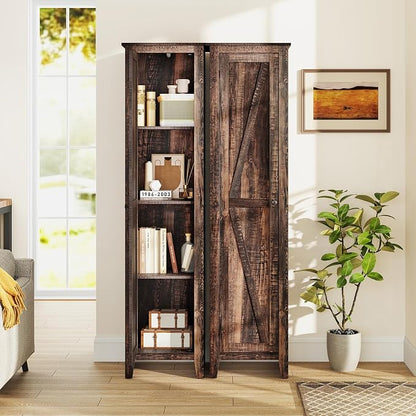 GIANTEX 72-Inches Narrow Storage Cabinet, Tall Bathroom Floor Cabinet with 4 Shelves, Barn Door, Anti-tilt Device, Raised Feet, Slim Storage Unit for Small Spaces, Living Room, Home Office, Kitchen