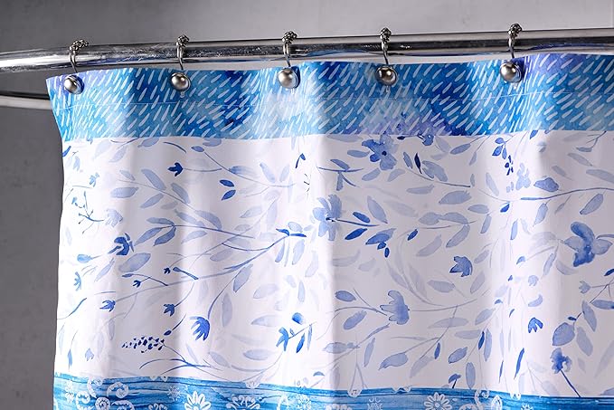 Maison d' Hermine Shower Curtain 100% Cotton One Panel 70"x72" Washable Fabric Shower Curtains for Bathroom, Easy Hanging with 12 Button Holes - Home Hotel Spa Easter Gifts (Summer Blues)