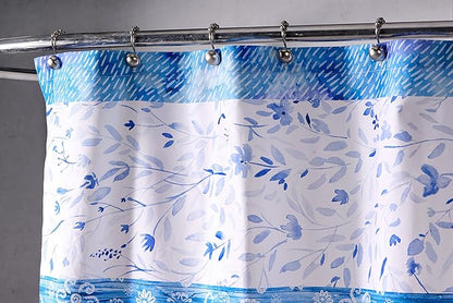 Maison d' Hermine Shower Curtain 100% Cotton One Panel 70"x72" Washable Fabric Shower Curtains for Bathroom, Easy Hanging with 12 Button Holes - Home Hotel Spa Easter Gifts (Summer Blues)
