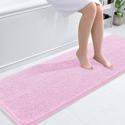 OLANLY Bathroom Runner Rugs 59x20, Extra Soft Absorbent Chenille Bath Rugs | Pink, Quick-Drying Rubber Backing, Machine Washable Long Bath Mat for Bathroom Floor, Tub and Shower, Home Decor Accessories