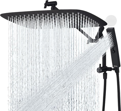 G-Promise 16 Inch All Metal Rain Shower Head with Handheld (Matte Black) | Suits Every Height, Pause Mode Diverter, Massage Mode Handheld, Full Body Coverage, Easy to Install, Modern Bath Upgrade