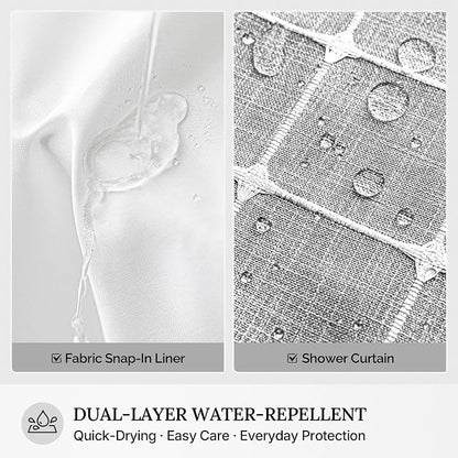 River Dream Farmhouse No Hooks Shower Curtain with Snap-in Liner,Grey,71x86 | Snap on Fabric Liner,Heavy Duty,Quick Dry,With Bottom Magnets,Washable,with Tassels, Rustic Boho Farmhouse,Extra Long Size