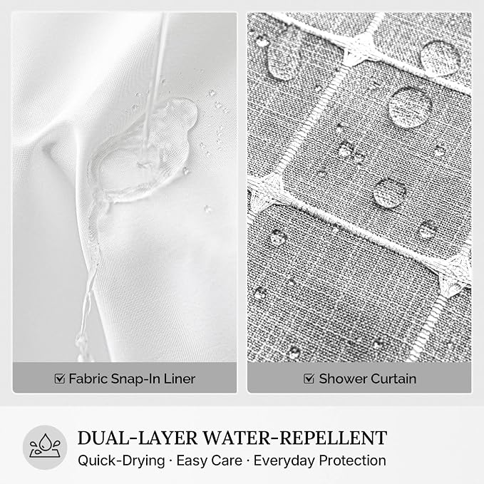 River Dream Farmhouse No Hooks Shower Curtain with Snap-in Liner,Grey,36x74 | Snap on Fabric Liner,Heavy Duty,Quick Dry,Mesh Top Window,With Bottom Magnets,Washable,with Tassels,Stall Size