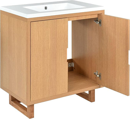 Favfurish 30" Bathroom Vanity with Resin Sink,Undermount Single Basin Bath Vanity Set w/2 Soft Closing Doors,Transitional Freestanding Storage Cabinet,Solid Wood Frame,Burly Wood