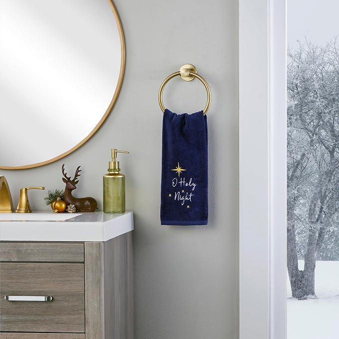 SKL Home Religious/Christmas/Winter O Holy Night Hand Towel 2pc Set for Bath/Kitchen & Gift, Navy