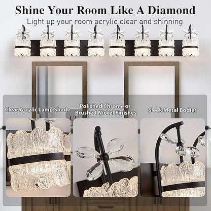 Bathroom Lights Over Mirror - Makeup Lighting Black - Bathroom Vanity Light with Acrylic Shades for Bath, Makeup Desk, Farmhouse, Hallway, 4-Light