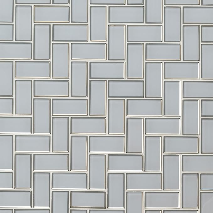 MSI Ice Bevel Herringbone 11 in. x 14 in. Glossy Glass Tile for Kitchen Backsplash, Wall for Bathroom, Accent, and Shower Wall Tile Mesh-Mounted Mosaic