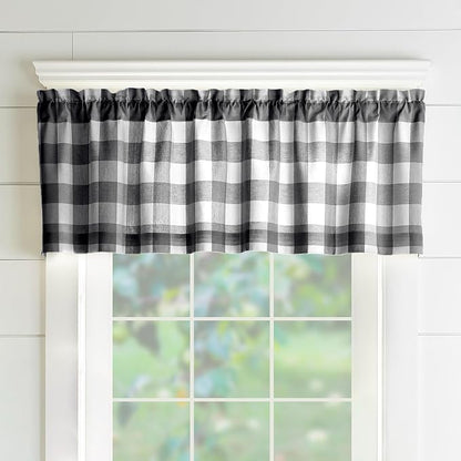 Farmhouse Living Buffalo Check Window Valance, Black/White - 60" W x 15" L