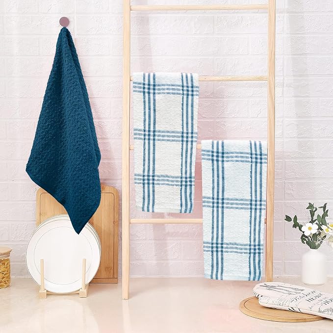 DAN RIVER Blue Opal Kitchen Towels,12 Pack,16x26 Inc Absorbent Dish Towels | 100% Cotton Absorbent Soft cotton kitchen towels for drying dishes, Quick Dry, Dish Towels for kitchen,Tea and Bar towels set