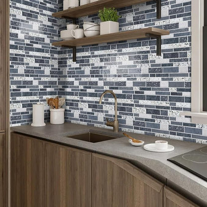 Alwayspon 10 Sheets 12" x12inch Grey Marble Terrazzo Effect Vinyl Tiles, Backsplash, Self-Adhesive Peel and Stick Wall Tile Stickers, Stick on Subway Tiles for Kitchen Bathroom Wall Decor