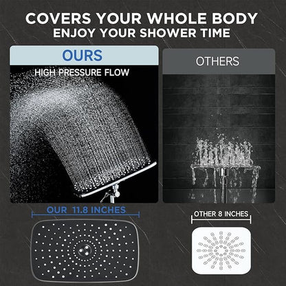 Veken 11.8" Rain Shower Head with Handheld, High Pressure Handheld Shower with Multi Spray Modes, Rainfall Combo with Metal Extension Arm, Detachable Dual Showerhead, Bathroom Decor, Chrome Silver
